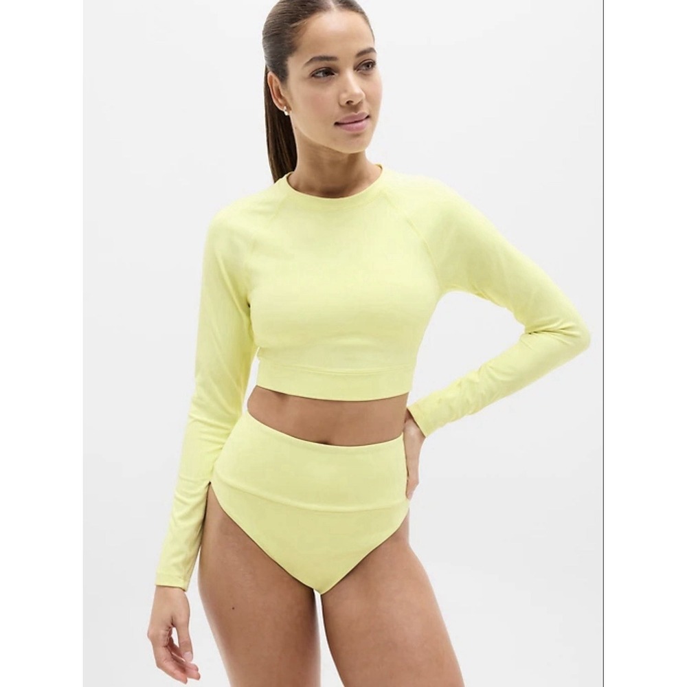 NWT Athleta Rash Guard Cropped long sleeve swim suit Spark Yellow UV 40 SZ Small